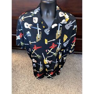 DRAGONFLY Shirt Mens Size Large‎ Button Up Short Sleeve Guitars Black